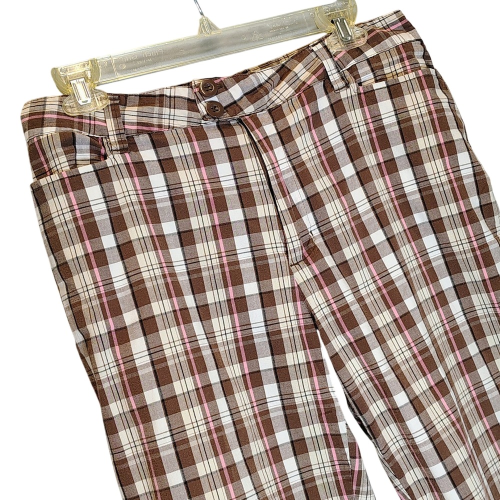 Zoey &‎ Beth Brown Pink Plaid Capri Pants Womens Large Stretch Cotton Cropped L